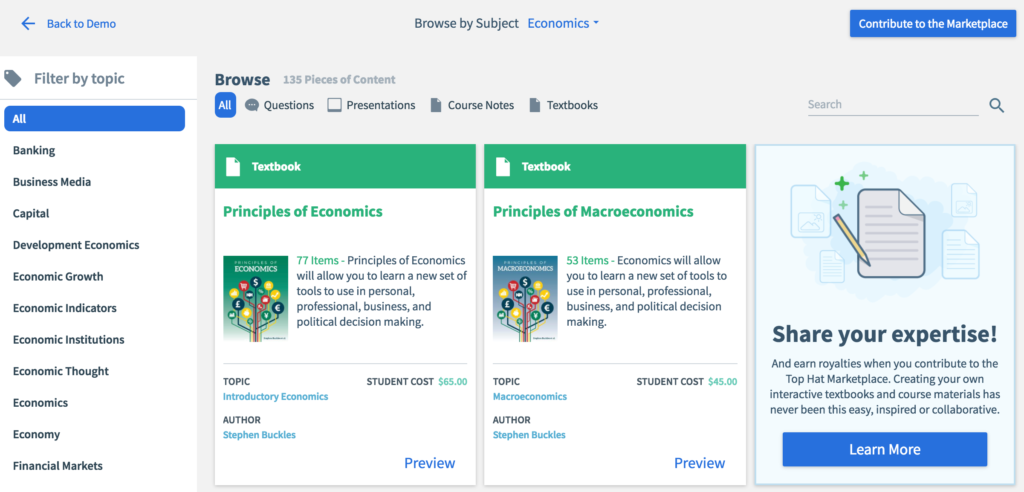 Screen shot of economics materials