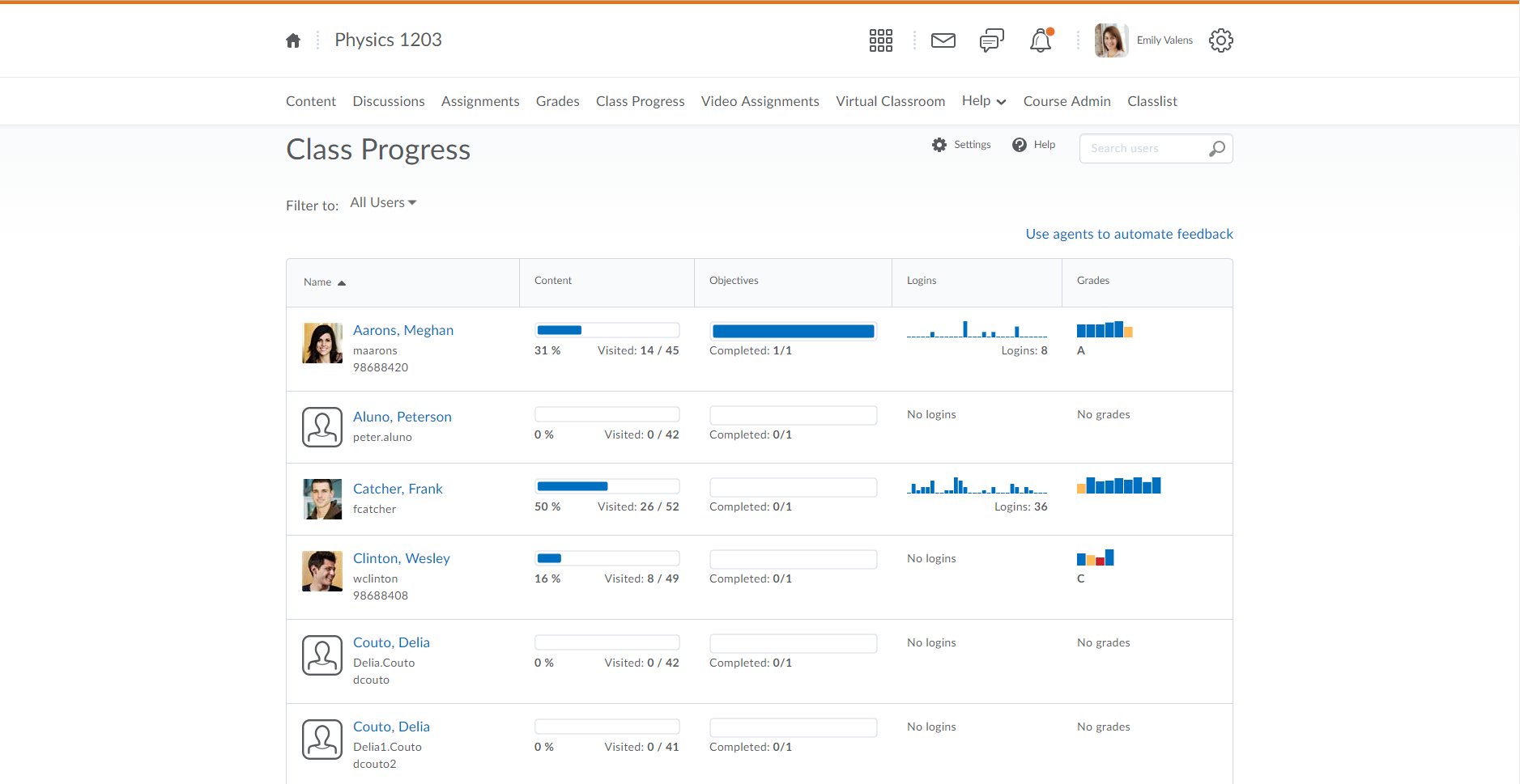 screenshot emerald class progress ia desktop