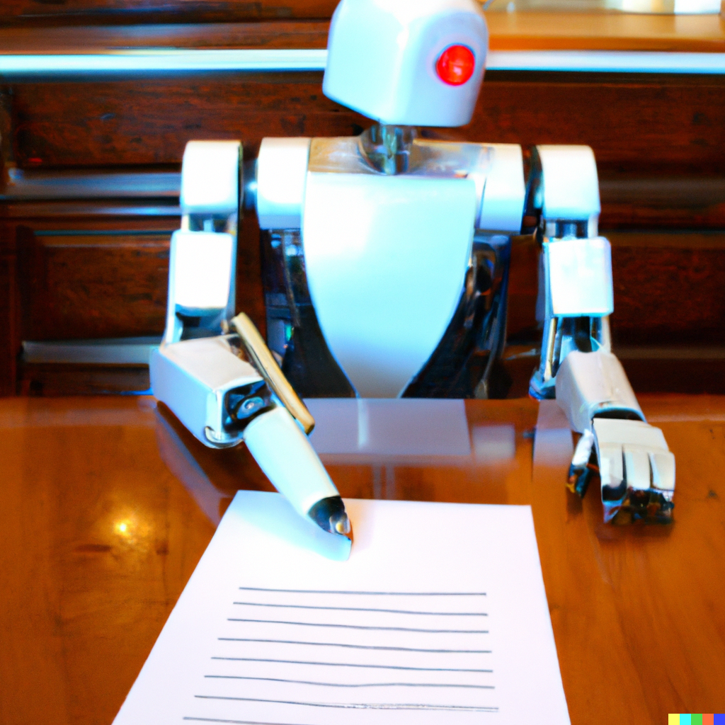 A robot writing an essay